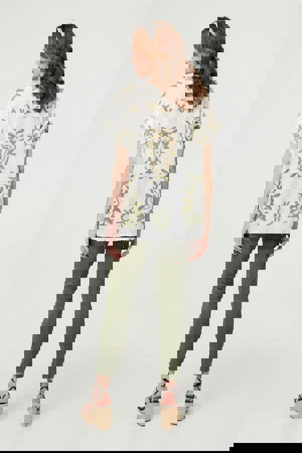 Khaki | Printed Short Sleeve Relaxed Blouse
