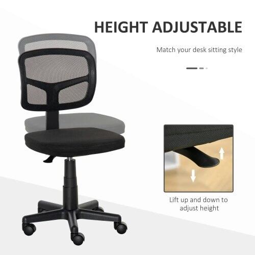 Bobobiy Small Office Chair without Arms, Ergonomic Swivel Mesh Desk Chair with Curved Back and Wheels, Holds Up to 120 kg