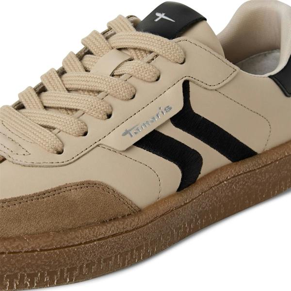 Tamaris Womens Beige Suede Leather Fashion Lace Up Sneakers