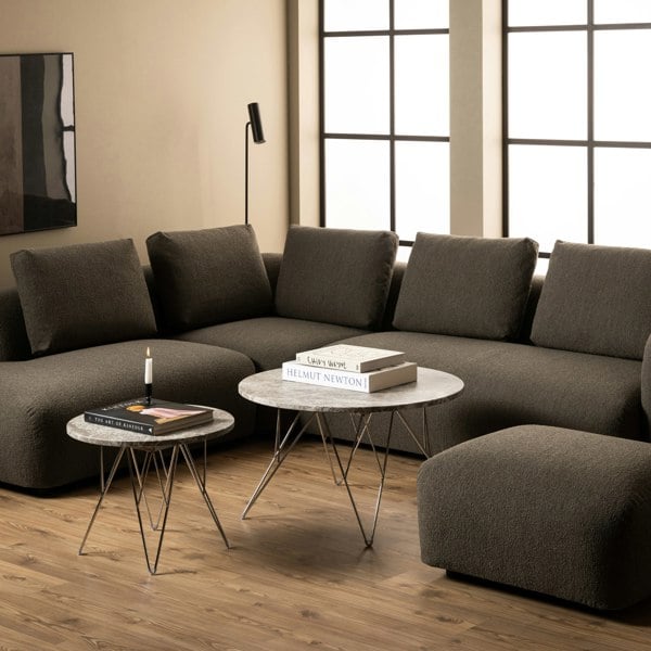 Furniture To Go Prunus Round Coffee Table with Grey-Brown Marble Top