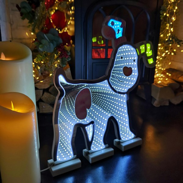 Samuel Alexander 40cm Infinity Light up Snowdog Christmas Decoration with White LEDs on Wooden Base