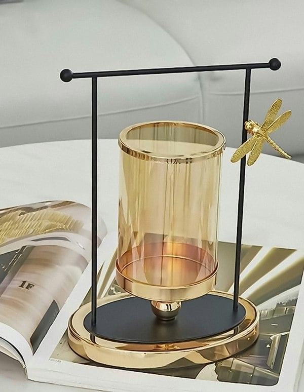 ANYHOUZ 34cm Candle Holder Flower Vase Tabletop Home Decor Modern Art Living Room Display House Decorative Crafts Ornaments with Metal Base