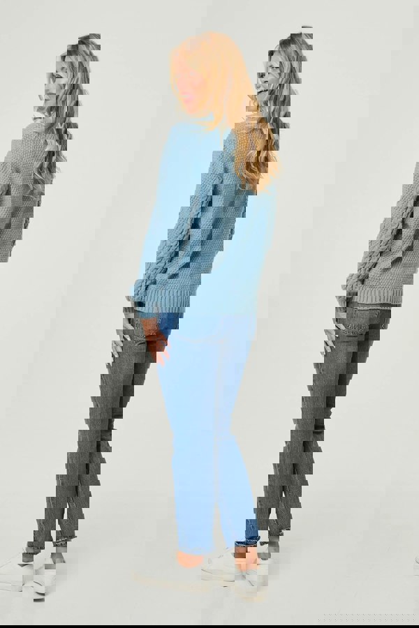 Blue | Chevron Texture Knit High Neck Jumper
