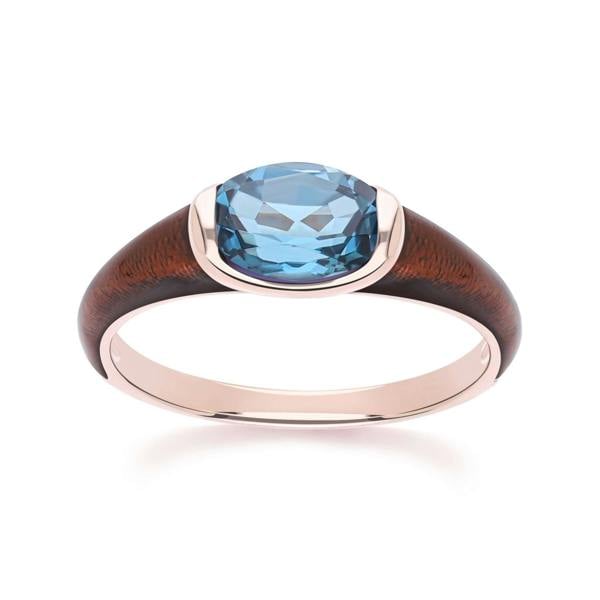Gemondo Siberian waltz Oval london blue topaz  with brown enamelled half-bezel ring in rose gold vermeil sterling silver