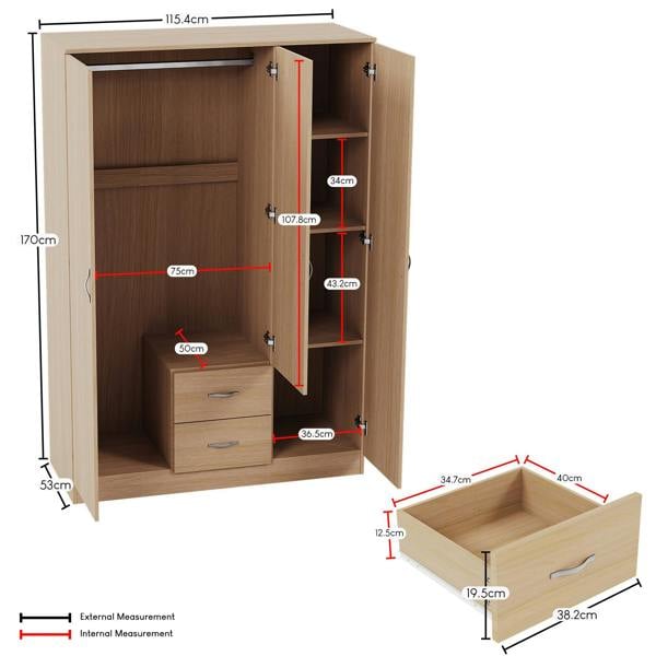 Vida Designs Riano 3 Door 2 Drawer Mirrored Wardrobe