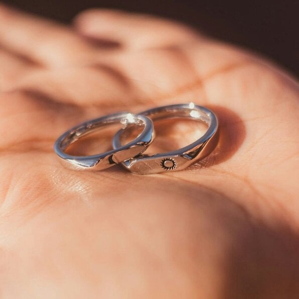 The Colourful Aura Flat Top Moon and Sun Promise Couple Matching Ring Set