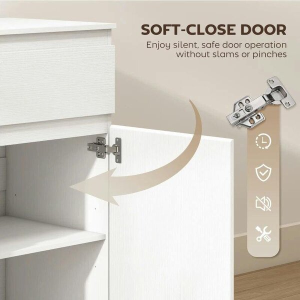 Modern Chest Of Drawers, 5 Drawer Dresser with Adjustable Shelf, Soft-Close Door, White