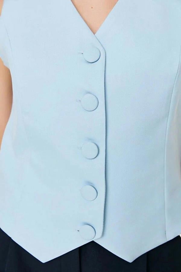 WOVCOR Crop Woven Vest with Buttons