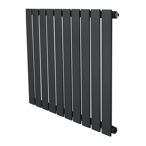 Flat single column radiator in anthracite grey, featuring a sleek, modern design with vertical slats and a smooth finish