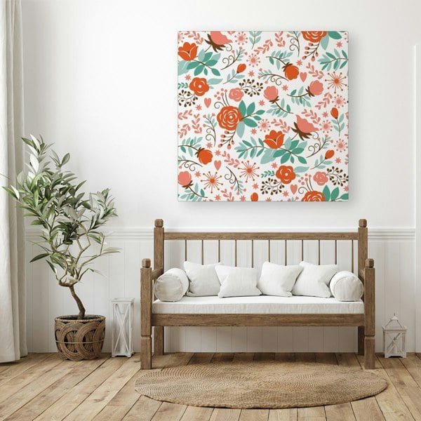 Warren Reed Orange Floral Pattern Canvas