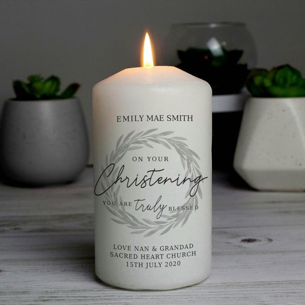 Personalised Memento Company Personalised 'Truly Blessed' Christening Pillar Candle