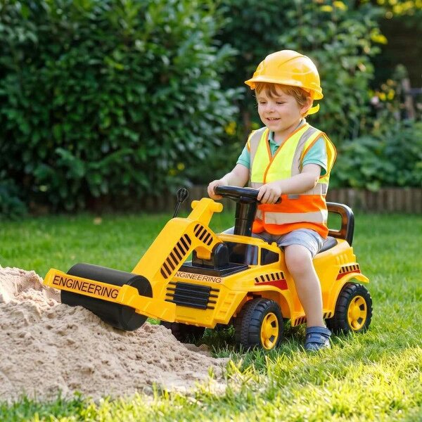 Ride On Tractor, Kids Bulldozer Pull Cart with Horn, Storage, Front Roller, Ride-On Car for Ages 1-4 Years, Yellow