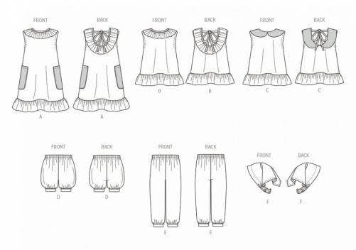Butterick Sewing Pattern 6951, Dresses, Tops, Shorts, Trousers for Baby, Kids, A (1/2-1-2-3-4) - Easy