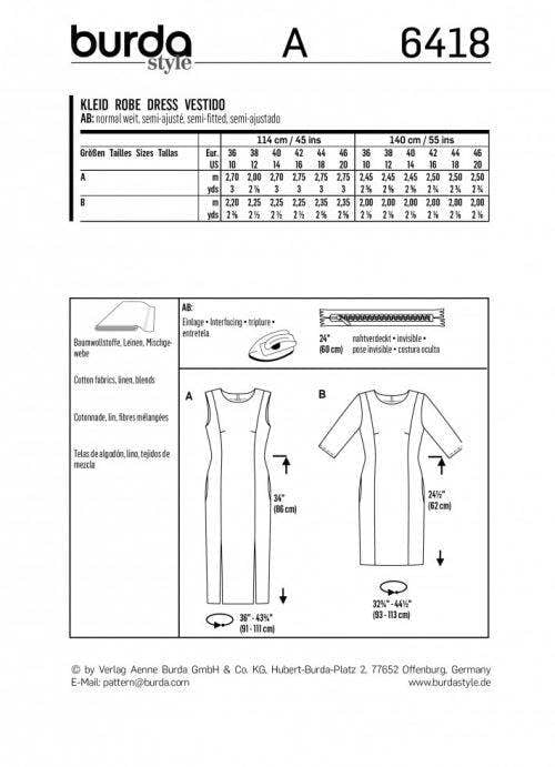 Burda Sewing Pattern 6418 Dresses For Women, 10 to 20 - Easy