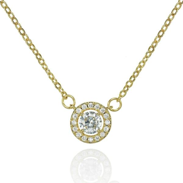 Gold Halo Pendant Necklace with Cubic Zirconia - namana.london