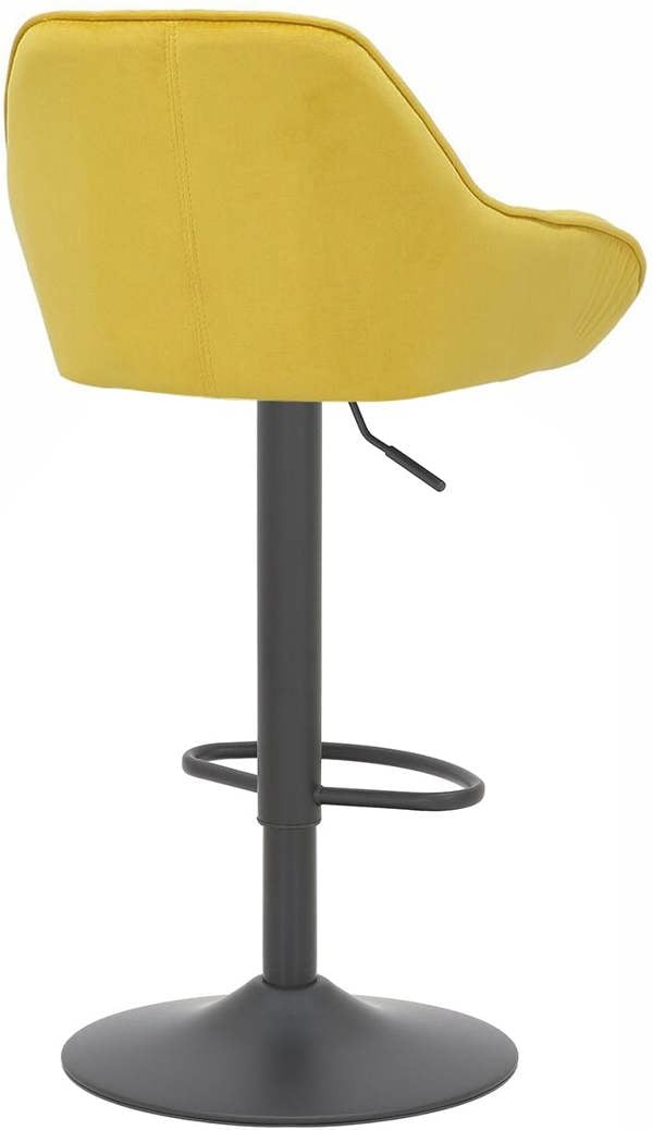 Lamboro Velluto Velvet Kitchen Bar Stool, Padded Seat & Backrest, Matt Black Footrest & Stem, Height Adjustable Swivel Gas Lift, Mustard