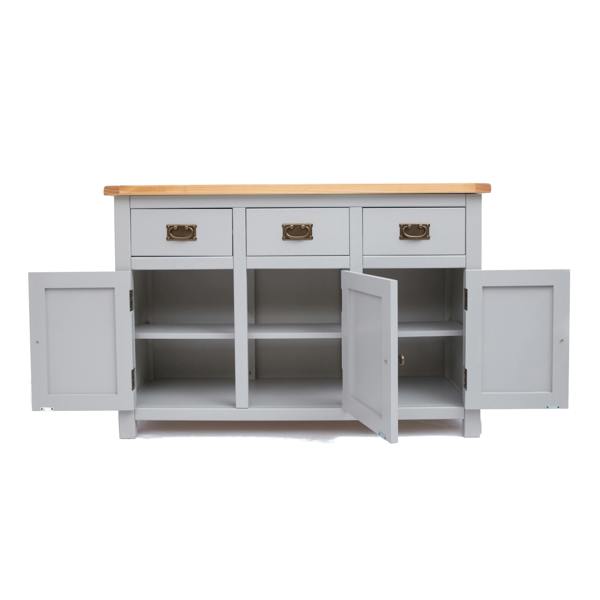Cabinet Bits Argenta Light Grey 3 Drawer 3 Door Sideboard Brass Drop Handle