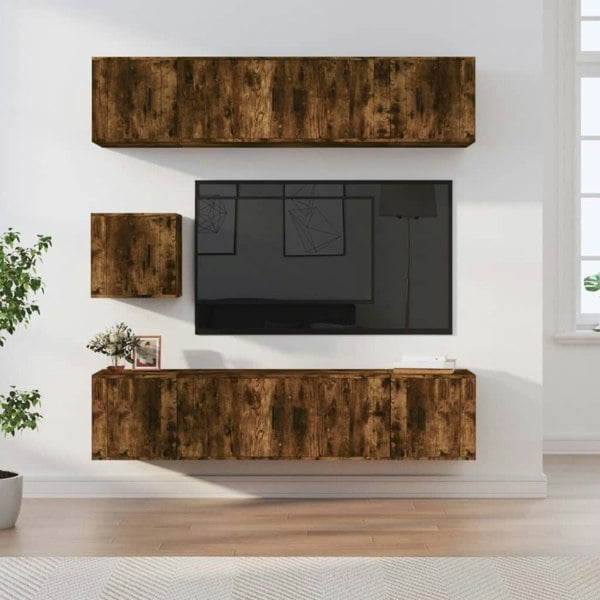 Berkfield 7 Piece TV Cabinet Set Smoked Oak Engineered Wood