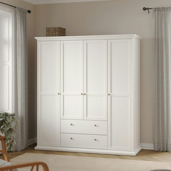 Furniture To Go Paris Wardrobe with 4 Doors and 2 Drawers in White