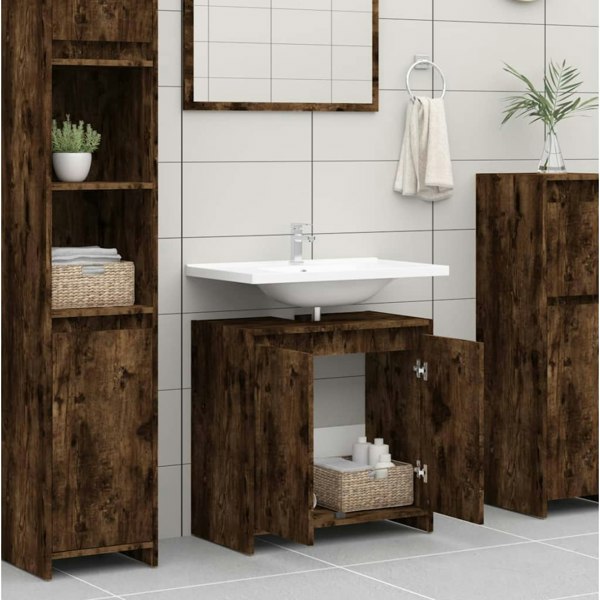Berkfield Bathroom Cabinet Smoked Oak 60x33x61 cm Engineered Wood