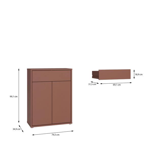 Furniture To Go Alice Springs Compact Shoe Cabinet with 2 Doors Push-to-Open & 1 Drawer Push-to-Open in Terracotta