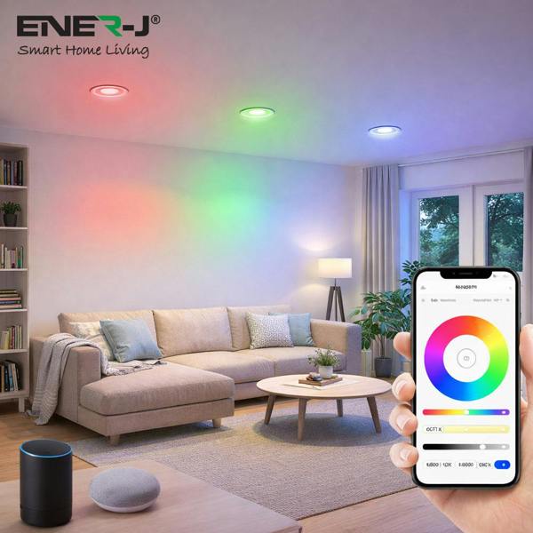 ENER-J 8W WiFi Fire Rated LED Downlight, IP65 Bathroom Ceiling Light, RGB CCT Adjustable, Dimmable, Voice & App Control