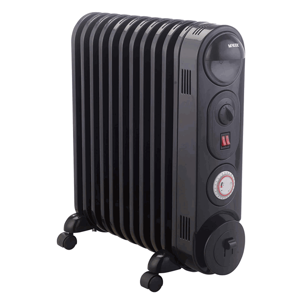 Mylek Oil Filled Radiator Electric Heater, Portable, Thermostat and 24hr Timer by Mylek 2500w Black