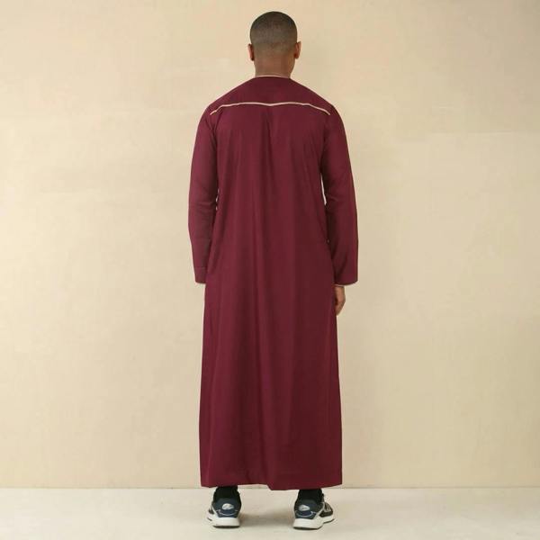 TT-003 - Men's Wine Emirati Omani Tassel Embroidery Thobe - Thobez - 7