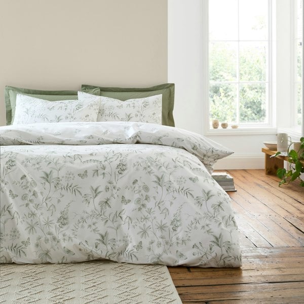 Bianca Thea Floral 200 Thread Count Cotton Reversible Duvet Cover Set Green