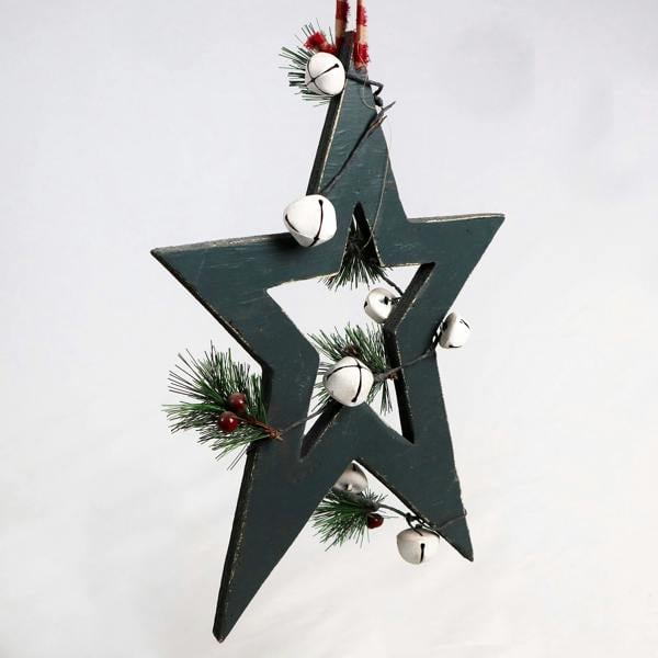 36cm Wooden Hanging Star Decoration in Green for Christmas Home and Seasonal Displays image 8