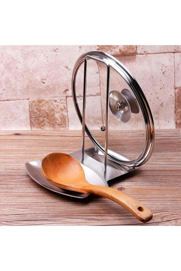 Dyzi Stainless Steel Pot Lid Rack with Drain Tray and Spoon Rest