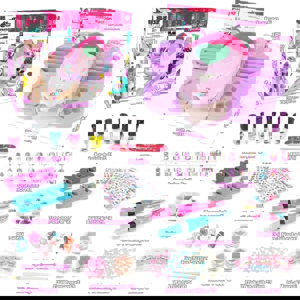 deAO Toys Children’s Manicure Set - Girls Nail Salon Toy with Nail Stickers, Rings, Glitter, Sponge, Brush & Accessories