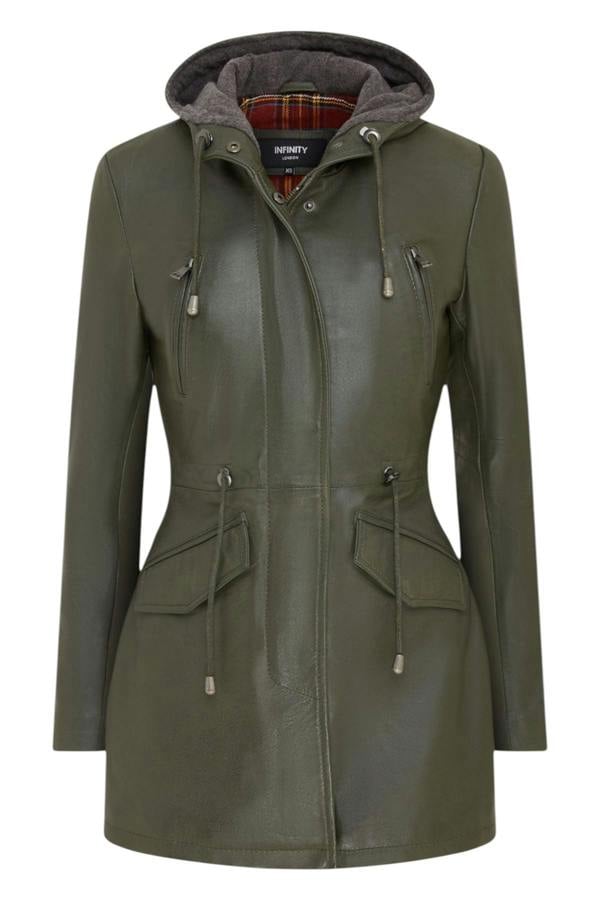 Infinity Leather Womens Leather Hooded Parka Jacket-Bucharest