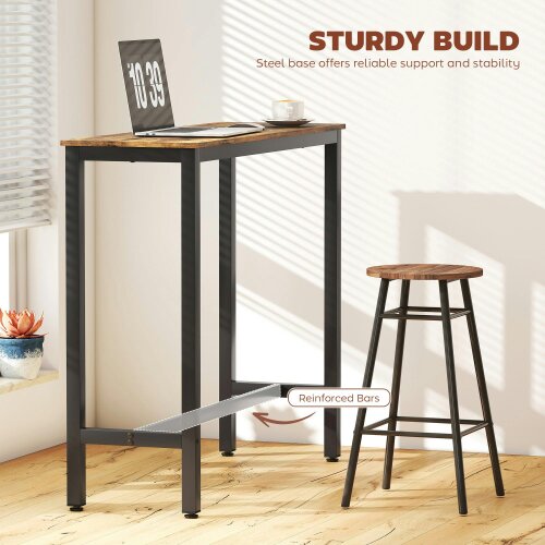 Wyld Haus Bazila Rustic Brown Wood Effect Rectangular Bar Table Industrial Breakfast Dining Design
