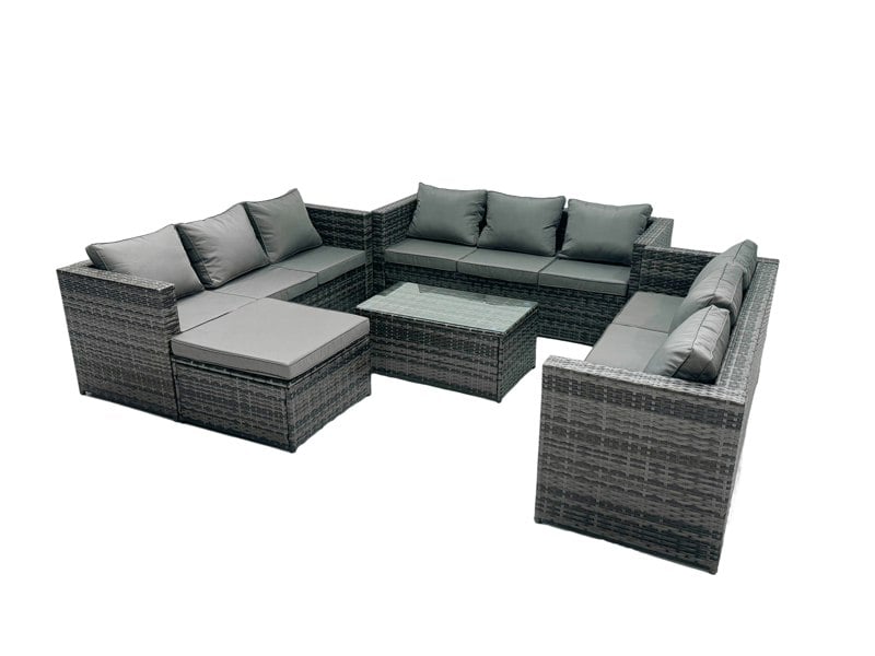 Fimous Outdoor Rattan Garden Furniture Lounge Sofa Set With Oblong Coffee Table With Big Footstool