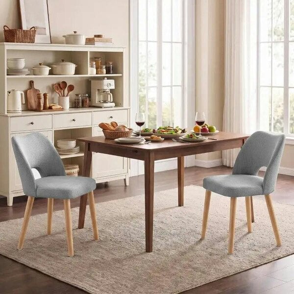 Bobobiy Dining Chairs Set Upholstered Kitchen Chenille Tool Free Assembly Rubberwood Legs, Grey