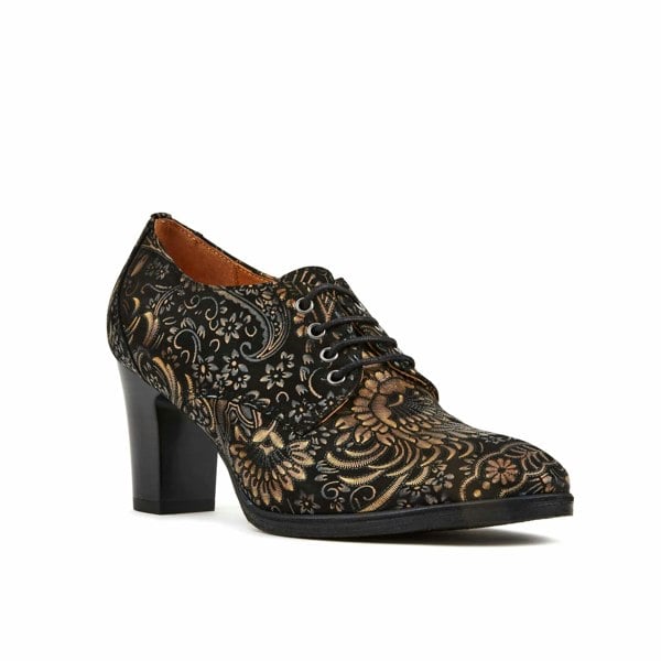 Embassy London Roulette - Gold feathers - Women's leather heeled oxford lace-up