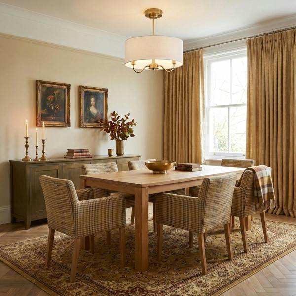 Chic Chandelier Semi Flush Ceiling Light in Antique Brass with Shade Image 6