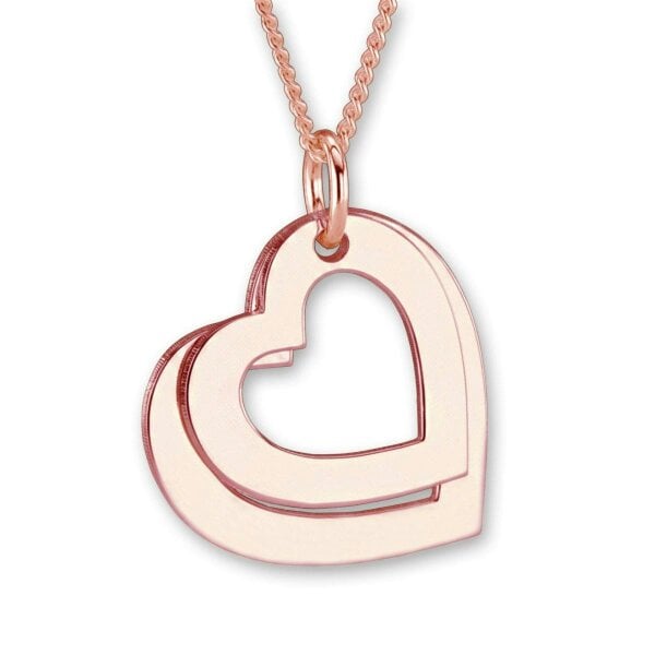 Christopher James of London 9ct Rose Gold Plated Personalised Two Hearts Necklace