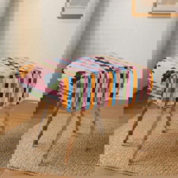 Cefena Multicolour Tribal Footstool – Mango Wood Accent Stool