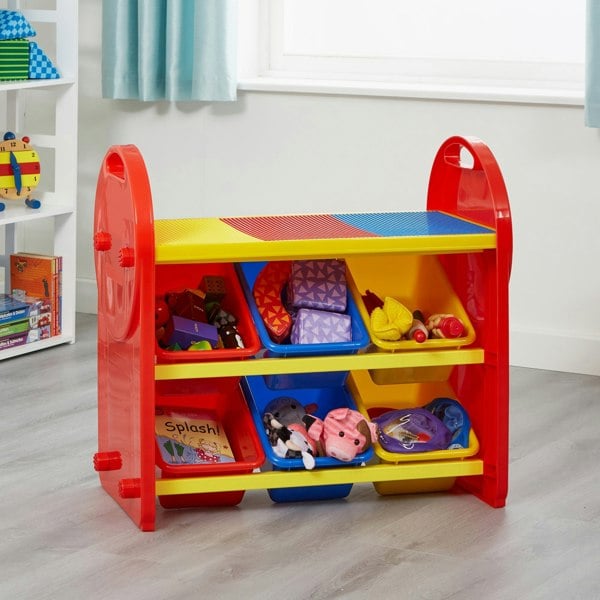 Liberty House Toys Children's 6-Bin Storage Organiser Unit with Construction Tabletop