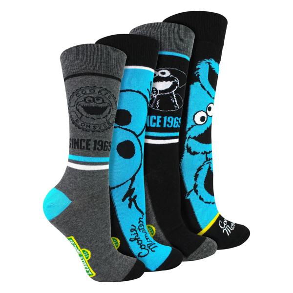 Cookie Monster 4 Pairs Mens Cotton Novelty Socks - Cookie Monster Pattern Comfortable Socks