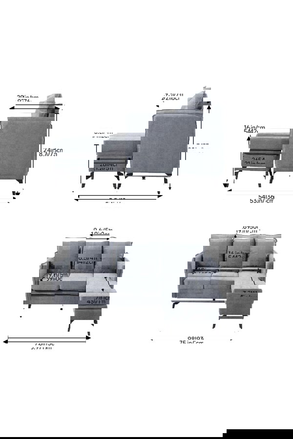 Living and Home 3-Seater Upholstered Corner Sectional Sofa