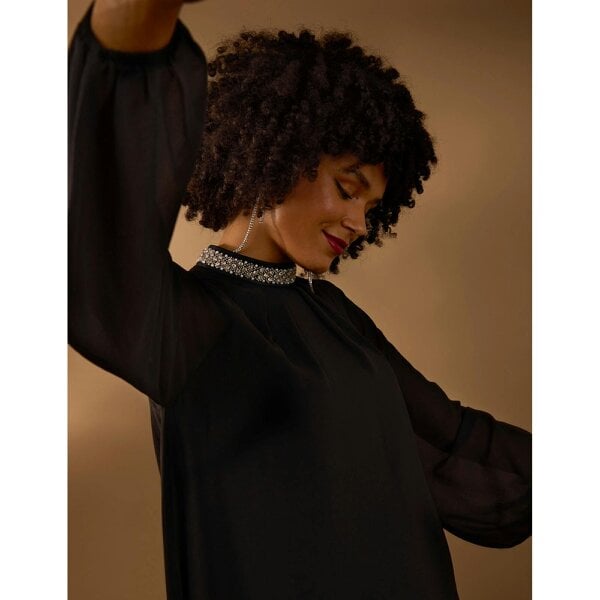 Blue Vanilla Embellished Collar Tunic Top