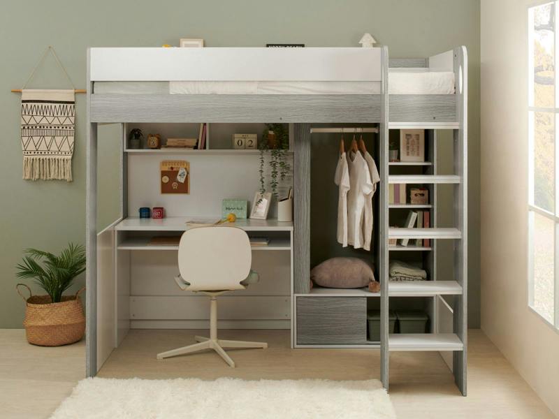 Flair Hampton High Sleeper with Desk - White