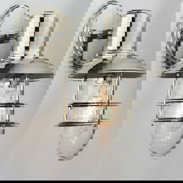 IP44 Outdoor Wall Lamp Stainless Steel Caged Glass Lantern Down Modern Light Loops
