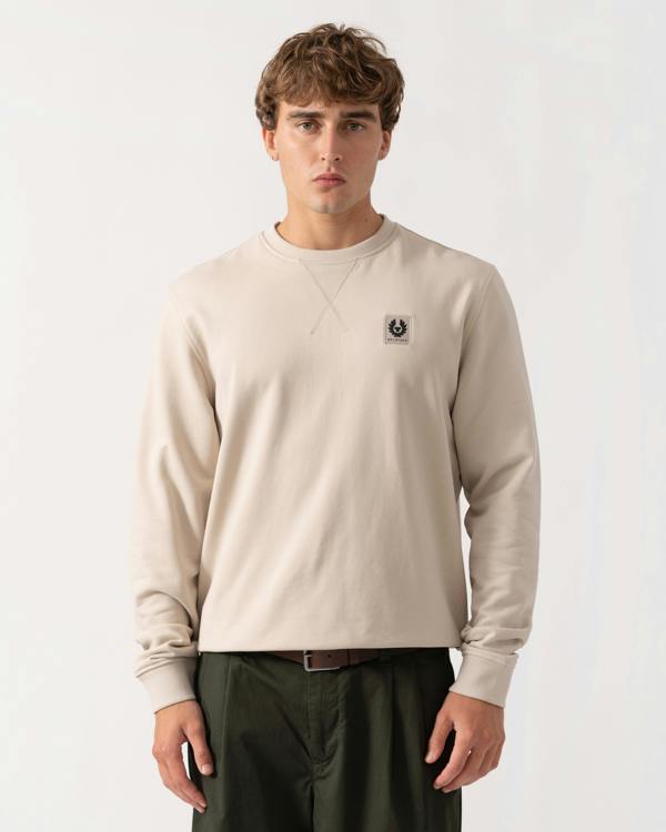 Man wearing Belstaff Mens Logo Sweatshirt - Pale Stone