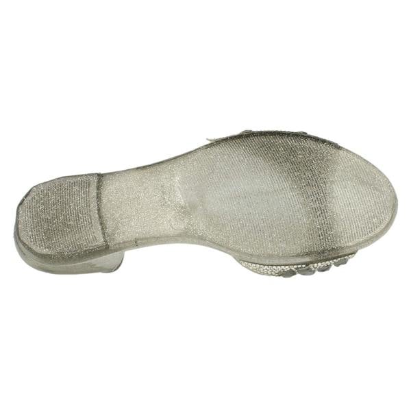 Spot On Ladies Spot On F0794  Open Toe Flat Ballerina With Jewelled Detailing