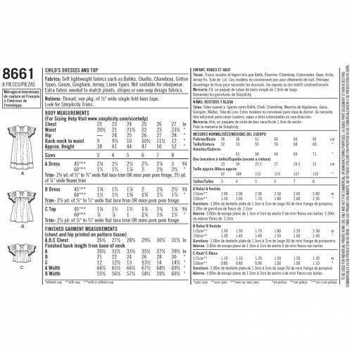 Simplicity Sewing Pattern 8661, Tops, Dresses for Kids, A (3-4-5-6-7-8) - Intermediate