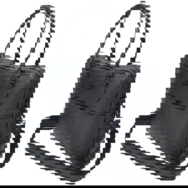 This image shows a Barney & Taylor matte black messenger bag.